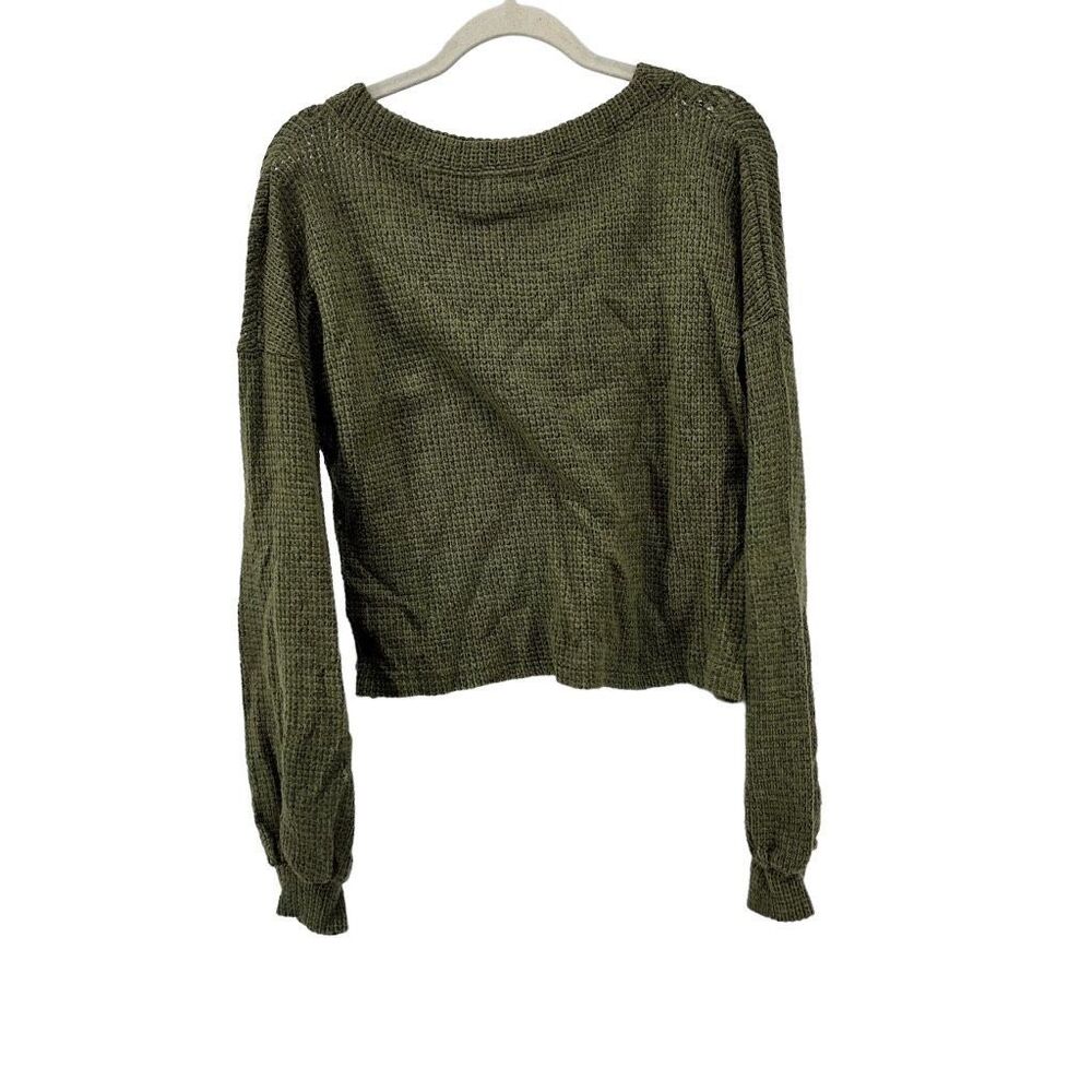 PST Los Angeles Crop Top Waffle Knit‎ Long Sleeve Olive Green Coastal Casual S